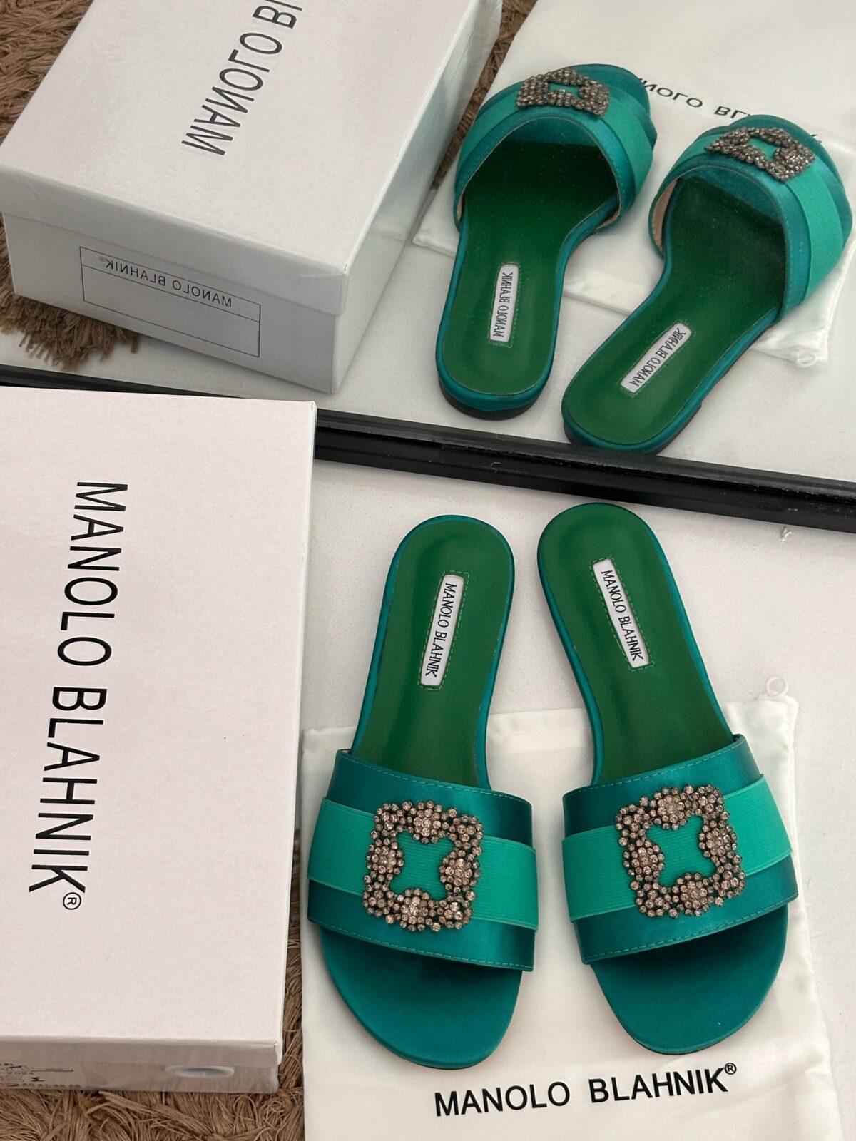 Manolo Blahnik Slides Green 41